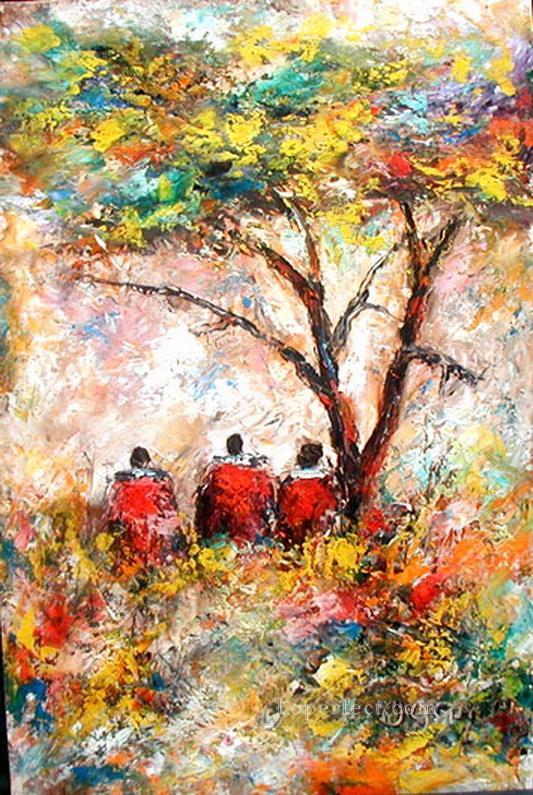 Assis sous l’arbre de l’Afrique Peintures à l'huile